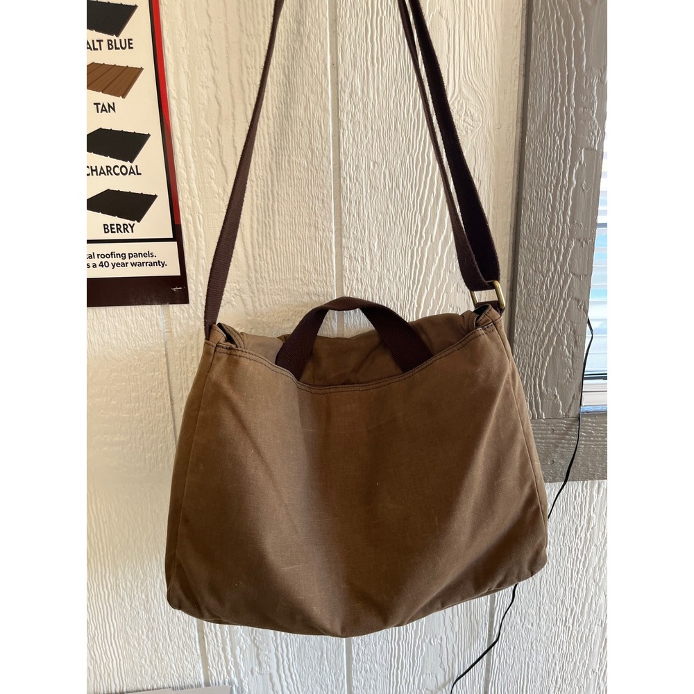 Fossil Brown Canvas Messenger Bag Adjustable Strap Buckle Flap Crossbody